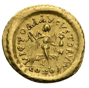 reverse: Zeno, second reign, 476-491. Tremissis (Gold, 14,55 mm, 1,49 g), Constantinopolis. D N ZENO PERP AVG Diademed, draped and cuirassed bust of Zeno to right. Rev. VICTORIA AVGVSTORVM / CONOB Victory advancing right, head to left, holding globus cruciger in her left hand and wreath in her right; in field to right, star. Depeyrot 108/4; RIC 914. Extremely Fine.