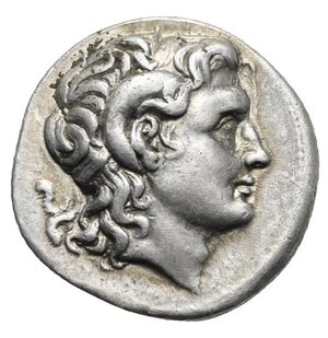 obverse: KINGS OF THRACE. Lysimachos, 305-281 BC. Drachm (Silver, 18.96 mm, 4.23 g) Uncertain mint in Western Asia Minor, circa 297/6-282/1 BC. Diademed head of deified Alexander wearing horn of Hammon right. Rev. LYΣIMAXOY vertical to left, BAΣIΛΕΩΣ vertical to right. Athena Nikephoros draped and wearing long crested helmet, seated on throne left, holding Nike to left on her right hand crowning the Lysimacho’s name, transverse spear behind her, resting the left arm bent on shield set vertical to right decorated with lion head, Λ O monogram on throne. Thompson - ; Muller - ; HGC 3, 1753 (for type). Very Fine. Rare.
From a European collection formed prior to 2005.
