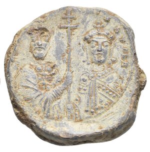 reverse: Byzantine Lead Seals. Basil II and Constantine VIII, 976-1025. (Lead, g 23,85, mm 28,80). [ΕΜΜΑ - Ν]ΟΥΗΛ Facing bust of Christ, offering a blessing and holding Gospels, Rev. [bASIL C COnS]tAntI b R Facing busts of Basil II and Constantine VIII holding between them a long patriarchal cross. Typological comparison in Dumbarton Oaks: BZS.1955.1.4310. Good very Fine.