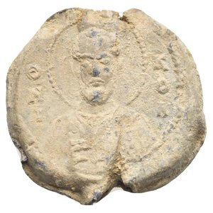 obverse: Byzantine Lead Seals. Kosmas, 11th century (Lead, g 12,04, mm 24). Θ  / N / I - K / O / Λ Facing bust of St. Nicholas, offering a blessing and holding Gospels. Rev. + KE [R] Θ / Tω Cω ΔO / KOCMA, 