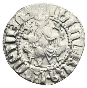 obverse: ARMENIA, Cilician Armenia. Royal. Levon I. 1198-1219. Tram (Silver, mm, g). Levon King of all the Armenians  (in Armenian) Levon seated facing on throne decorated with lions, placing his feet on footstool, holding globus cruciger in his right hand and fleur-de-lis in his left. Rev.  By the Will of God  (in Armenian) Two lions rampant back-to-back, each with heads reverted; patriarchal cross between them. AC 290/294 (obv./rev.). Very Fine