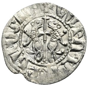 reverse: ARMENIA, Cilician Armenia. Royal. Oshin, 1308-1320. Tram (Silver, 23,95 mm, 2,81 g) Oshin seated facing on throne decorated with lions, holding cross and lis, with feet resting upon footstool; manus Dei in benediction in right field / Two lions rampant back-to-back, each with heads reverted; cross pattée set on spear between. AC 438; CCA 1845. Very Fine.