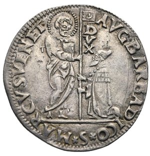 obverse: VENEZIA. Agostino Barbarigo (1486-1501). Mocenigo op. Lira. (Silver, 33.74 mm, 6.38 g). AVG BARBARICO S MARCVS VENET DVX. San Marco stante a sinistra, porge il vessillo al doge inginocchiato che lo prende con entrambe le mani. R/ TIBI SOLI GLORIA Il Redentore, stante di prospetto su piedestallo, benedicente, tiene il globo crucifero; sul piedistallo le iniziali del massaro S M. Paolucci p. 53, n. 2.; MEC 12 1380 var. (different sigle); Montenegro 245. Good Extremely Fine.