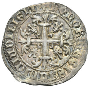 reverse: NAPOLI. Kingdom of Neaples. King Roberto d’Angiò, 1309-1343. 1 Carlino or 1 Gigliato. (Silver, 27 mm, 3.94 g). ✠ ROBERT DEI GRA IERL ET SICIL REX The king, crowned, sitting facing between two lions with scepter in his right hand and crucigerous orb in his left. Rev. ✠ hONOR REGIS IUDICIU DILIGIT Floral cross with lily in each quarter. Pannuti-Riccio 2; Biaggi 1634. MEC 14, 706. MIR 28. Toned Extremely Fine.
Robert d Anjou, was known as Robert the Wise. He was King of Naples, King of Jerusalem and Count of Provence and Forcalquier from 1309 to 1343.
