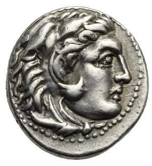 obverse: KINGS of MACEDON. Philip III Arrhidaios. 323-317 BC. AR Drachm (17.63 mm, 4.24 g). Side. Circa 323-320 BC. Head of Herakles to right, wearing lion s skin headdress. Rev. ΦΙΛΙΠΠOY Zeus seated left on throne, holding eagle with closed wings in his extended right hand and scepter in his left; below throne, Λ; in field to left, pomegranate. Price P125a. Muller P102. HGC 3.I, 974i. Toned. Slightly double struck on reverse. Good Very Fine.
From a European collection formed prior to 2005.

