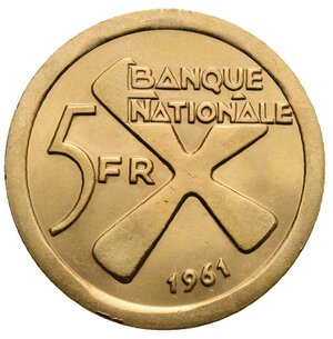 reverse: Katanga Republic, 1960-1963. 5 Francs 1961 (Gold, 26 mm, 13.30 g). KATANGA Bananas within circle. Rev. BANQUE NATIONALE 5 FR 1961 Katanga Cross. KM 2a ; Friedberg 1. Fast FDC/ About Uncirculated.