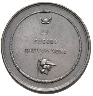 reverse: Antonio Canova, 1757-1822. Laudatory medal, 1817 (Bronze, 34 mm, 22.52 g) by F. Putinati. ANTONIO CANOVA Bare headed bust right; on the neck cut, PUTINATI. Rev. AL SECOLO DECIMO NONO in three lines; Hermes helmet above, helmeted bust right below; all within a circular line in the shape of a snake biting its tail. Forrer p. 711. Essling 2699. Extremely fine.                                        
Ex Astarte XIII, 12-13 September 2003, lot 1684.  