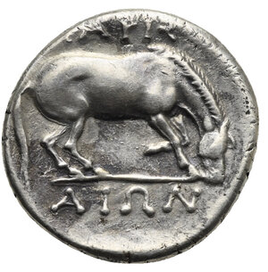 reverse: THESSALY. Larissa. Circa 356-342 BC. Drachm (Silver, 19.10 mm, 6.56 g). Head of the nymph Larissa facing, turned slightly to the left, wearing ampyx and triple pendant earring. Rev. [Λ]ΑΡΙΣ / ΑΙΩΝ Horse to right, preparing to roll over. BCD Thessaly II 315. HGC 4, 453. SNG Cop. 120-121. BMC Thessaly to Aetolia, 29, 57-59. Wonderful style and light toning. Good Very Fine.






