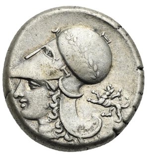 reverse: CORINTHIA. Corinth. Circa 350-300 BC. Stater (Silver, 20.70 mm, 8.54 g). Pegasus flying left, Ϙ below. Rev. Helmeted head of Athena left, wearing Corinthian helmet with laurel; Chimera, A-P flanking neck truncation (not visible). Calciati, I, 262, 428. Ravel 1010. BCD Corinth, 102. Light toned with pleasing iridescent gold. Extremely Fine.