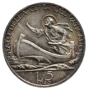 obverse: VATICANO - Pio XII - 5 Lire argento 1940 FDC 