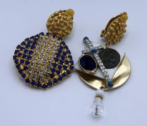 reverse:  Orecchini con bottone vintage con strass blu e oro, antica moneta romana, con scatola personalizzata.