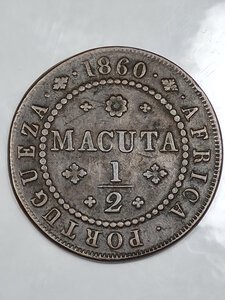 obverse: 1/2 MACUTA 1860 ANGOLA MB+ ( R)