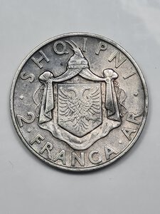 reverse: 2 FRANGA 1935 ALBANIA MB