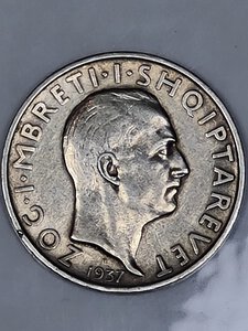 obverse: 1 FRANGA 1937 ALBANIA BB