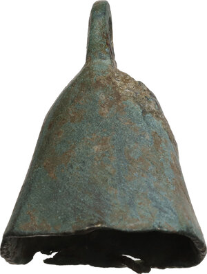 obverse: ROMAN BRONZE BELL  Roman period, c. 1st - 3rd century AD.  Rectangular cross-section bell, with suspension ring.  Height: 40 mm.  Base: 31 x 27 mm.  Weight: 25.50 g