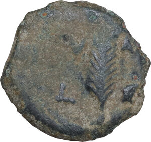 reverse: Judaea, Jerusalem. AE Prutah in the name of Tiberius (14-37) and Julia Augusta (Livia), procurator Valerius Gratus (15-26), dated RY 11 (24-25)
