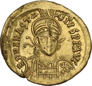 obverse: Anastasius I (491-518).. AV Solidus, Constantinople mint, c. 492-507 AD
