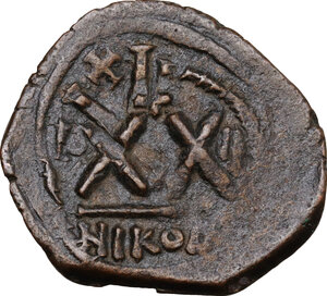 reverse: Phocas (602-610).. AE Half Follis. Nicomedia mint. Dated RY 2 (603/4)
