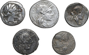 obverse: Roman Republic.. Multiple lot of five (5) AR Denarii
