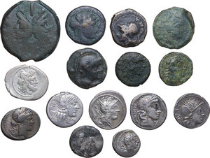 obverse: Roman Republic.. Multiple lot of fifteen (15) AE and AR unclassified Roman Republican coins