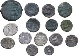 reverse: Roman Republic.. Multiple lot of fifteen (15) AE and AR unclassified Roman Republican coins