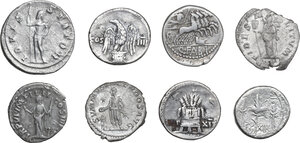reverse: Roman Republic and Empire.. Multiple lot of eight (8) AR and AE/AR coins from the Roman Republic to the Roman Empire