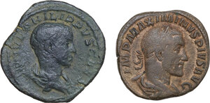 obverse: The Roman Empire.. Multiple lot of two (2) unclassified AE Sestertii, Maximinus and Philip II