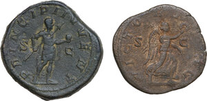 reverse: The Roman Empire.. Multiple lot of two (2) unclassified AE Sestertii, Maximinus and Philip II