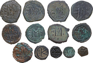 reverse: Byzantine Empire.. Multiple lot of thirteen (13) unclassified AE Byzantine coins