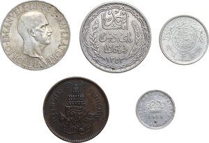 obverse: World Coins.. Lot of five (5) assorted coins of the late 19th-early 20th century