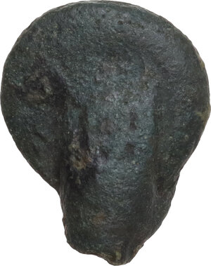 reverse: OFFERER HAND WITH PATERA  Italic culture, c. 3rd-2nd century BC.  Hand of bronze statuette holding a patera or a phiale mesomphalos.  Dimensions: 17x13 mm