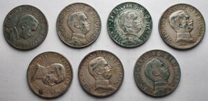 reverse: Vittorio Emanuele III. Lotto di 7 pezzi da 1 lira in Ag. Intonse
