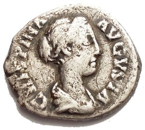 obverse: Roman Imperial Coins - Crispina - Venus Denarius 180-182 AD. Obv: CRISPINA AVGVSTA legend with draped bust right. Rev: VENVS legend with Venus standing left, holding an apple. RSC 35. g 2,65. mm 18,3