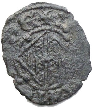 reverse: Catania Federico IV d Aragona 1355-77 Denaro BB+ R gr. 0,58 D/ Stemma aragonese R/ Elefante a sin. sormontato da croce Rif. catalogo: M.I.R., 1; Sp., 266-73