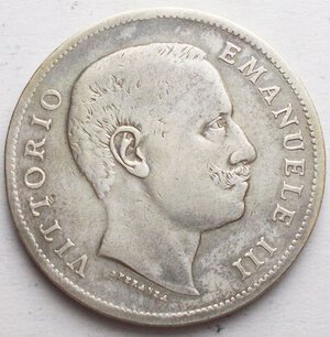 obverse: Vittorio Emanuele III 1 lira 1906 Ag