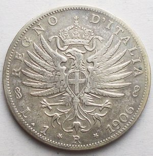 reverse: Vittorio Emanuele III 1 lira 1906 Ag