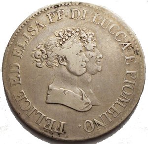 obverse: Lucca e Piombino. Elisa Bonaparte e Felice Baciocchi (1805-1814). 5 franchi 1805. Pag. 251. AG. R.  qBB.