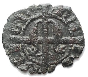 obverse: Maria e Martino (1396-1402). Denaro con M gotica su croce e corona. MIR 218. AE. gr 0,35
