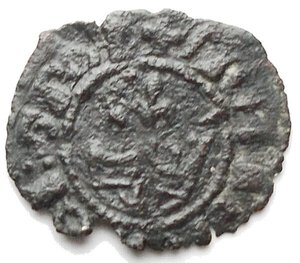reverse: Maria e Martino (1396-1402). Denaro con M gotica su croce e corona. MIR 218. AE. gr 0,35