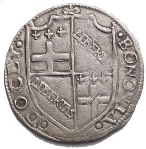 reverse: Zecche Italiane. Bologna. Clemente VII (1523-1534). Carlino. CNI 36. AG. Stemma Cybo. qBB/BB.