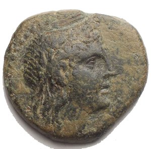 obverse: SICILY, Akragas. Circa 240-212 BC. Æ 23,5 mm. 7,92 g. Wreathed head of Apollo right/ nude warrior right. Green patina