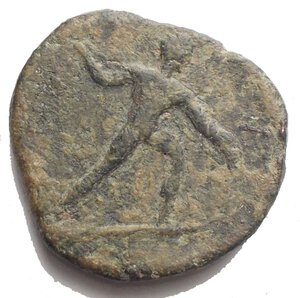 reverse: SICILY, Akragas. Circa 240-212 BC. Æ 23,5 mm. 7,92 g. Wreathed head of Apollo right/ nude warrior right. Green patina