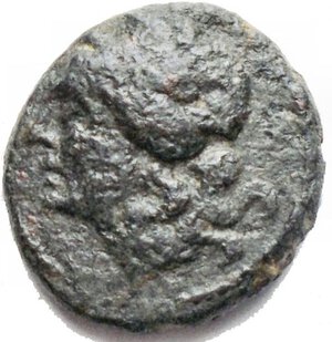 reverse: Sicily, Syracuse, after 212. Æ (12,8 x 13,5 mm. 2,07g). Head of Apollo l. R/ Apex. CNS II, 214. Rare. Green patina, near VF/VF