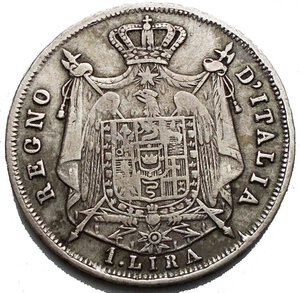 reverse: Bologna. Napoleone I. 1 Lira 1813 Ag. Molto Rara