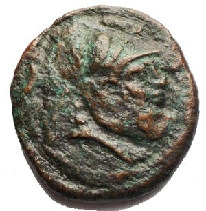 obverse: Roman Republic. Litra circa 241-235, Æ 2.97 g. Helmeted head of Mars r. Rev. Bridled horse s head r.; behind, sickle and beneath, ROMA. Sydenham 26. RBW 40. Crawford 25/3. Historia Numorum Italy 299. Traces of retyping