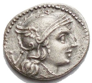 reverse: The Roman Republic. H series Quinarius, South East Italy circa 211-210, AR 1.76 g. Helmeted head of Roma r.; behind, V. Rev. The Dioscuri galloping r.; in l. field, H Sydenham 174a. Crawford 85/1b. Very rare variety, with H behind horse s legs. a Extremely fine