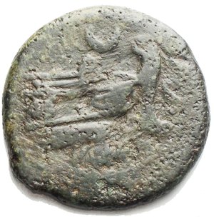 reverse: Crescent series Æ Semis. Rome, 207 BC. Laureate head of Saturn right, S behind / Prow right, S and crescent above. Crawford 57/4. 9.91 g, 27.62mm. Rare. Good F