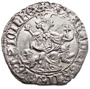 obverse: Roberto d’Angiò (1309-1343), Gigliato,Napoli, AR, (g 3,96, mm 27,13). +ROBERT⋅DEI⋅GRA⋅IERL’⋅ET⋅SICIL’⋅REX, Roberto seated facing, holding lis-tipped scepter and cruciger globus , Rv. +hONOR⋅REGIS⋅IUDICIV⋅DILIGIT, cross fleurée; lis in each angle. MIR 28/7; CNI 83 var; Pannuti-Riccio 2a; MEC 14, 714. Rare. VF - aEF