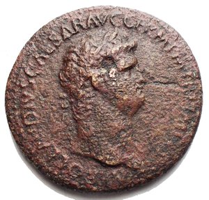 obverse: Nero augustus, 54 – 68 Sestertius circa 63, Æ g 24.57. mm 35,4.  Laureate head r. Rev. DECVRSIO Nero prancing r.; before, foot soldier advancing r., looking backwards, holding vexillum .  Very rare  There are three distinct ”DECVRSIO” types. This version, with soldier leading Nero and without the large ”S C” on the reverse is the first issue and is far and away the rarest and hardest to find.  The Decursio was a military exercise that Nero had instituted for the praetorian guard. It was an exhibition of equestrian skills which took on a form of pageantry shown here by the rearing horses. 