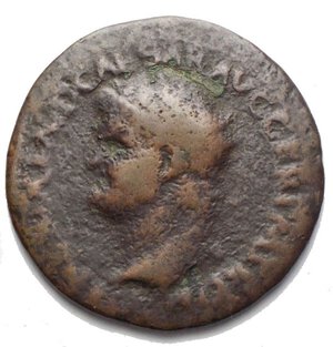 reverse: Nero. AD 54-68. Æ As (29 mm, 9.38 g). Lugdunum (Lyon) mint. Struck circa AD 65. Bare head left, globe at point of neck / ARA PACIS, altar-enclosure with ornamented top, decorated front panels, and central double doors. RIC I 461; WCN 576; Lyon 152. Green brown patina. Good F - aVF. Rare type for Nero.